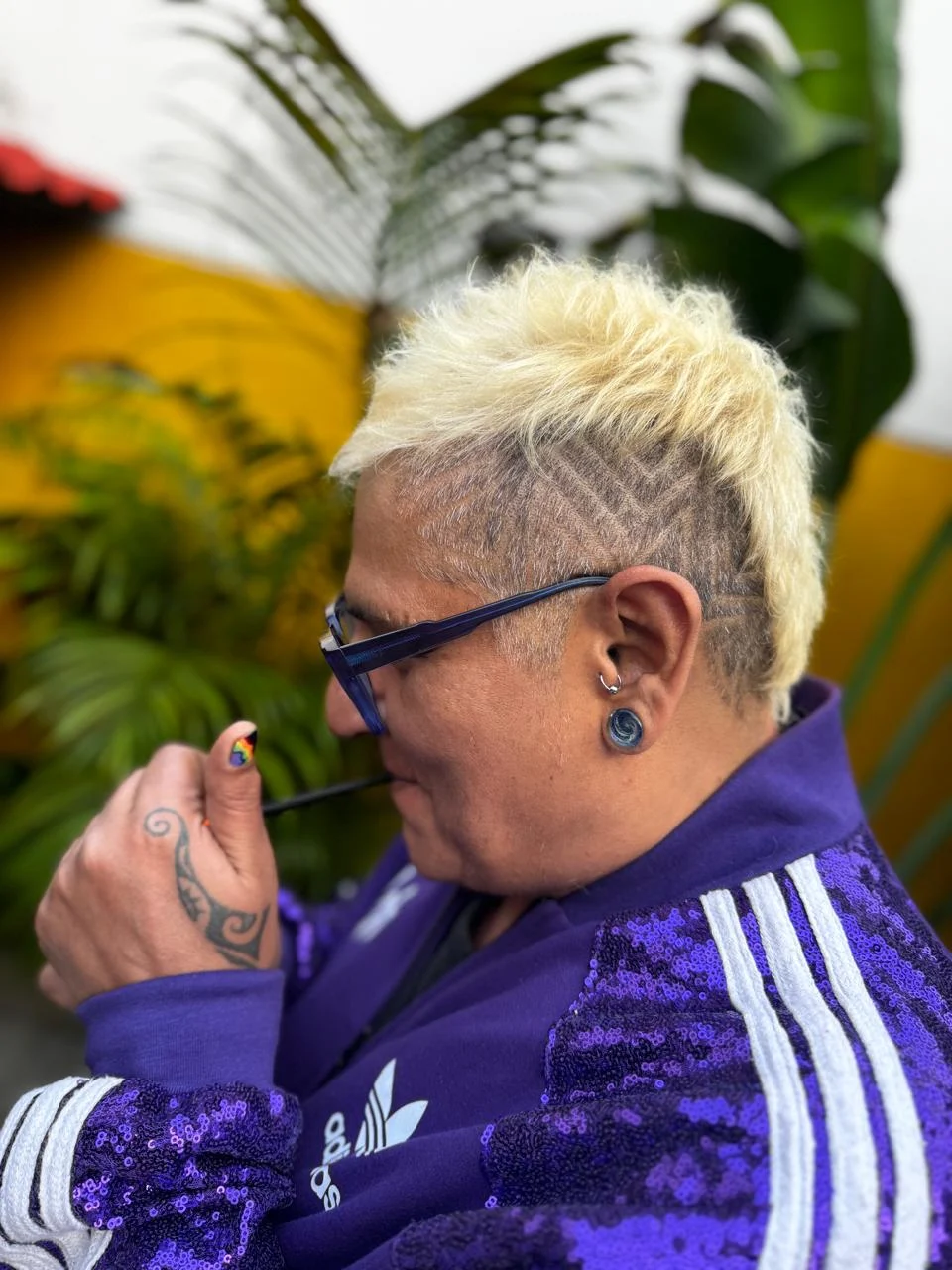 Blonde textured mohawk with hair tattoo at Bizarre Salon Lulanagar Pune
