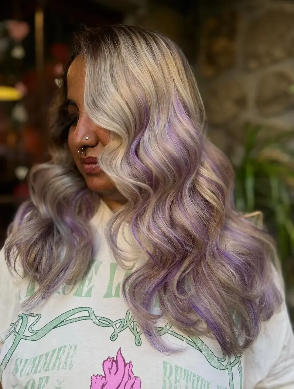 Platinum blonde lavender balayage hair colour at Bizarre Salon Lullanagar Pune